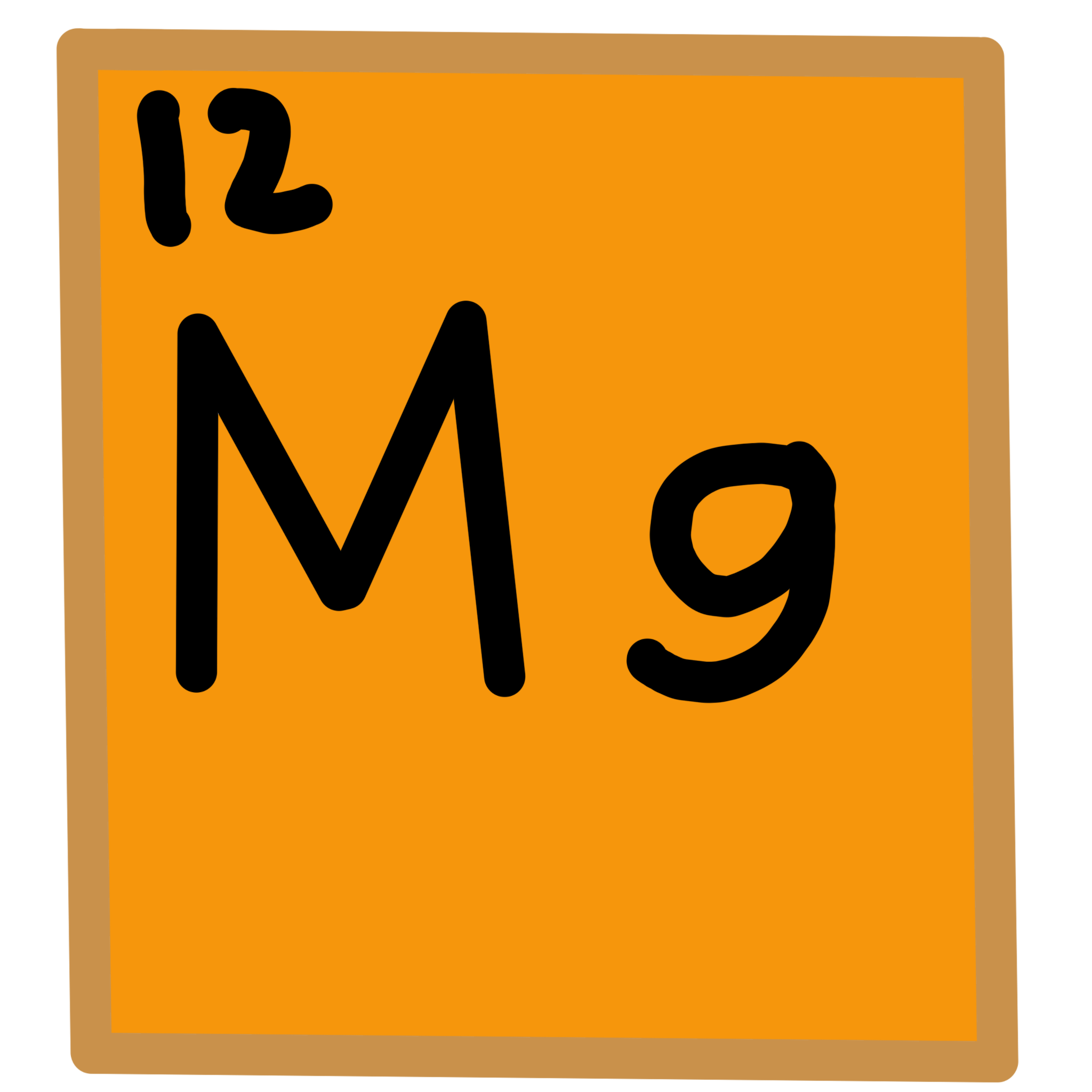 An orange square with “Mg” in the middle. There is a 12 in the top left corner